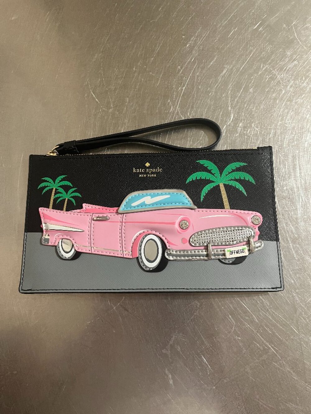 KATE SPADE New York Checking Pink Cadillac Wristlet Black Multi NWOT